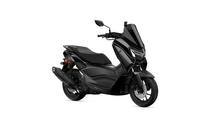 A sleek black scooter with a modern design, featuring a prominent front shield, sport handlebars, and a comfortable seat, showcasing its sporty aesthetic against a white background.